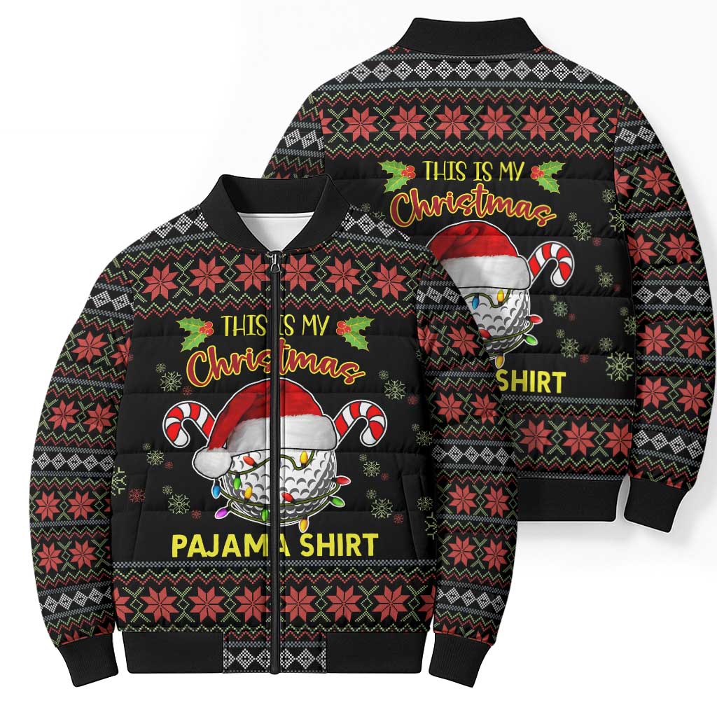 Golf Pajama Christmas Bomber Puffer Jacket Xmas Holiday Patterns - Wonder Print Shop