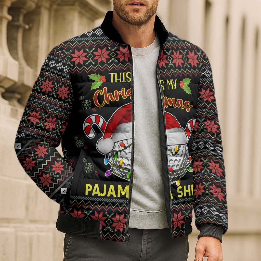 Golf Pajama Christmas Bomber Puffer Jacket Xmas Holiday Patterns - Wonder Print Shop