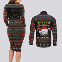 Golf Pajama Christmas Couples Matching Long Sleeve Bodycon Dress and Long Sleeve Button Shirt Xmas Holiday Patterns - Wonder Print Shop
