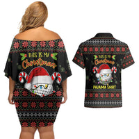 Golf Pajama Christmas Couples Matching Off Shoulder Short Dress and Hawaiian Shirt Xmas Holiday Patterns - Wonder Print Shop