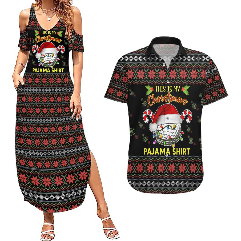 Golf Pajama Christmas Couples Matching Summer Maxi Dress and Hawaiian Shirt Xmas Holiday Patterns - Wonder Print Shop