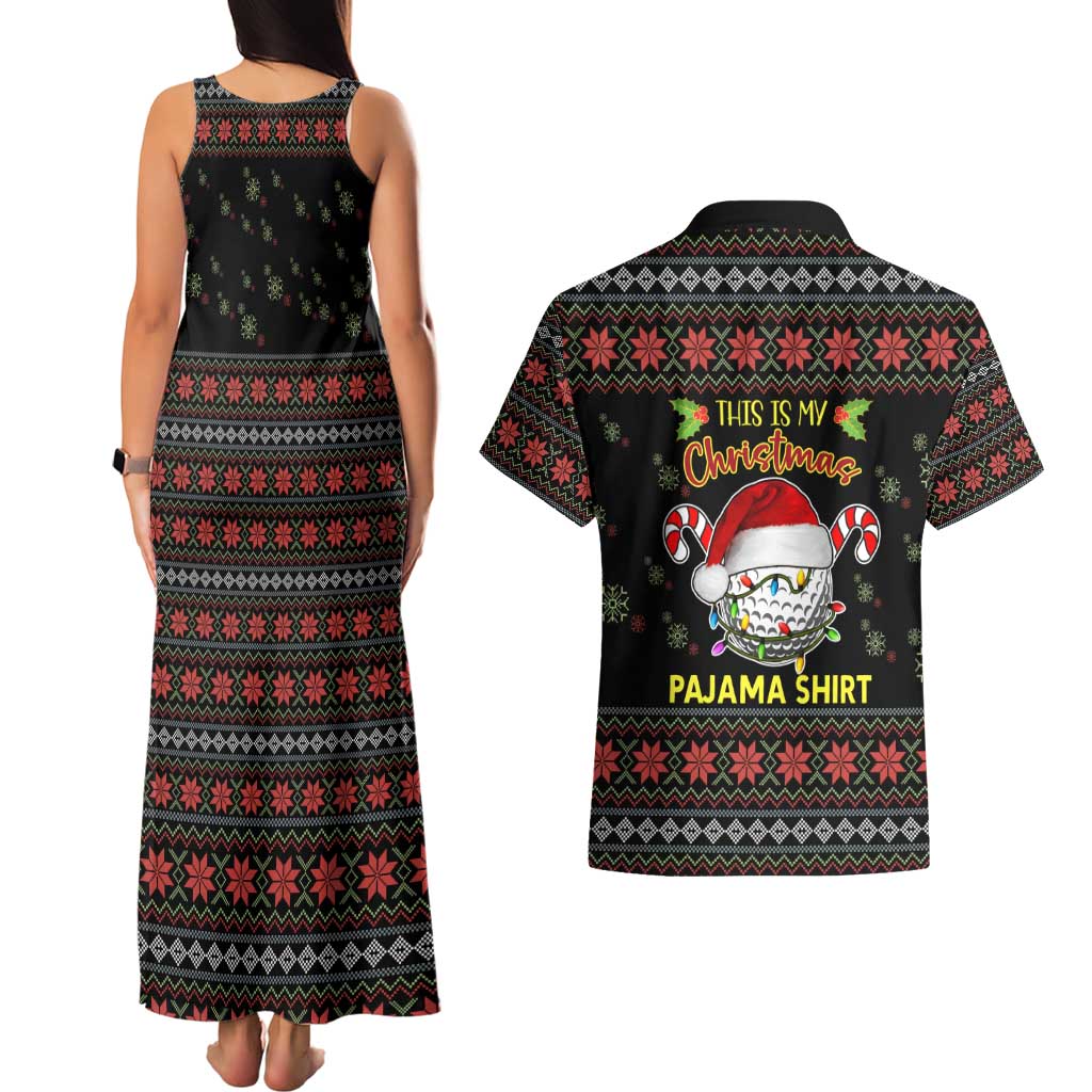 Golf Pajama Christmas Couples Matching Tank Maxi Dress and Hawaiian Shirt Xmas Holiday Patterns - Wonder Print Shop