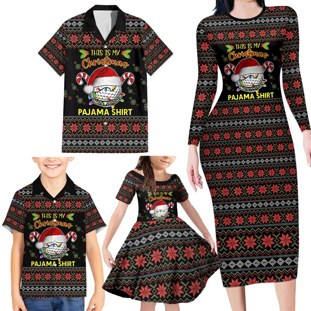 Golf Pajama Christmas Family Matching Long Sleeve Bodycon Dress and Hawaiian Shirt Xmas Holiday Patterns - Wonder Print Shop