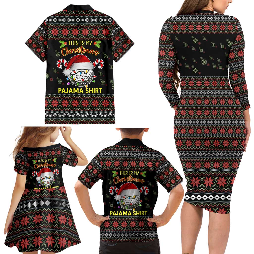 Golf Pajama Christmas Family Matching Long Sleeve Bodycon Dress and Hawaiian Shirt Xmas Holiday Patterns - Wonder Print Shop