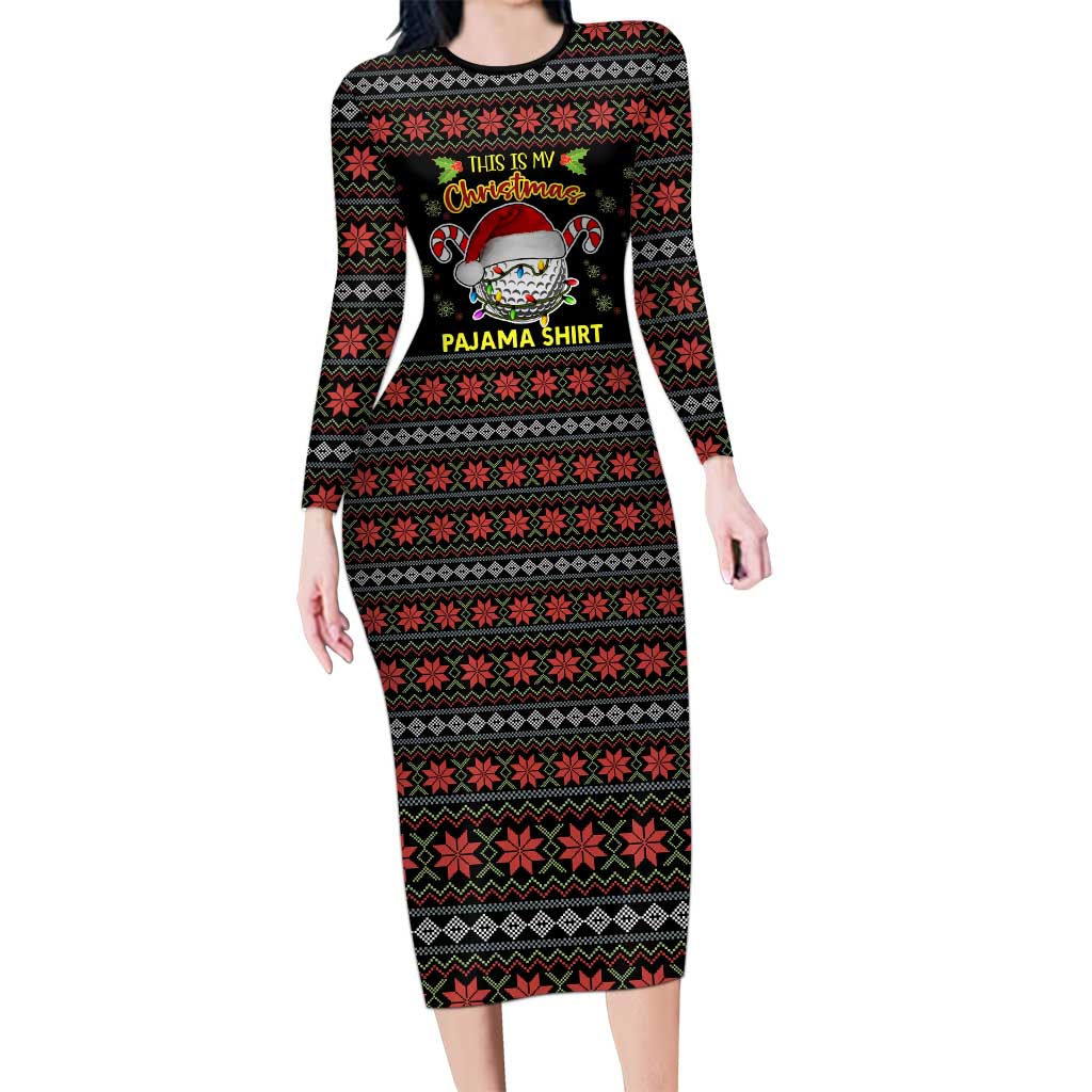 Golf Pajama Christmas Family Matching Long Sleeve Bodycon Dress and Hawaiian Shirt Xmas Holiday Patterns - Wonder Print Shop