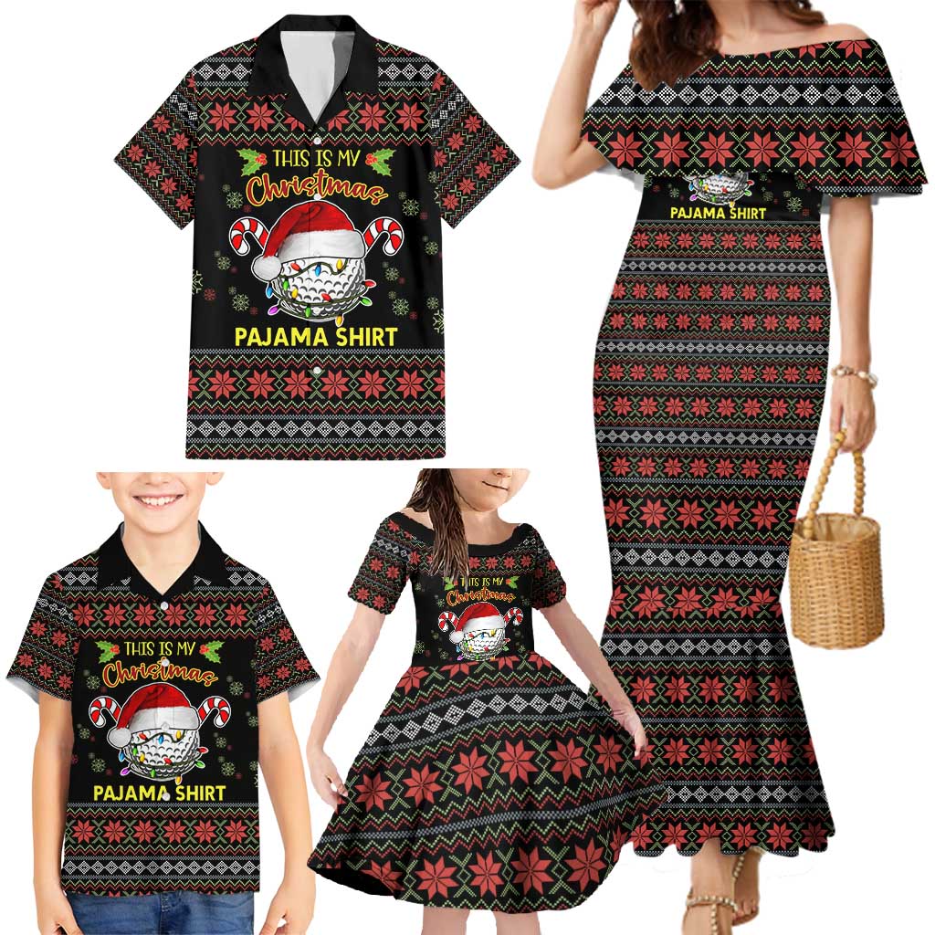 Golf Pajama Christmas Family Matching Mermaid Dress and Hawaiian Shirt Xmas Holiday Patterns - Wonder Print Shop