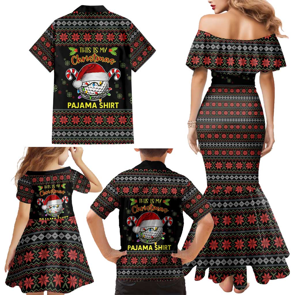 Golf Pajama Christmas Family Matching Mermaid Dress and Hawaiian Shirt Xmas Holiday Patterns - Wonder Print Shop