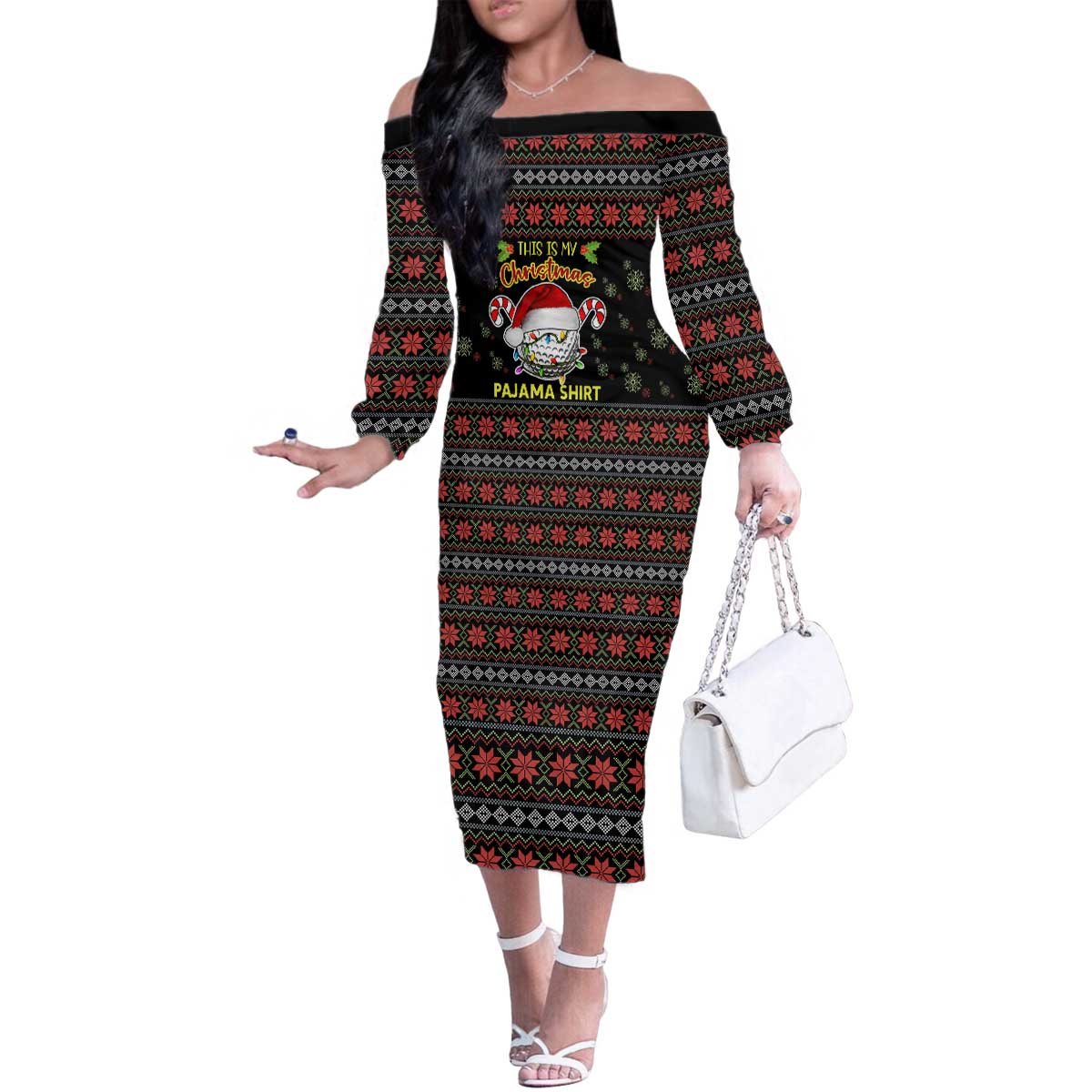 Golf Pajama Christmas Family Matching Off The Shoulder Long Sleeve Dress and Hawaiian Shirt Xmas Holiday Patterns - Wonder Print Shop