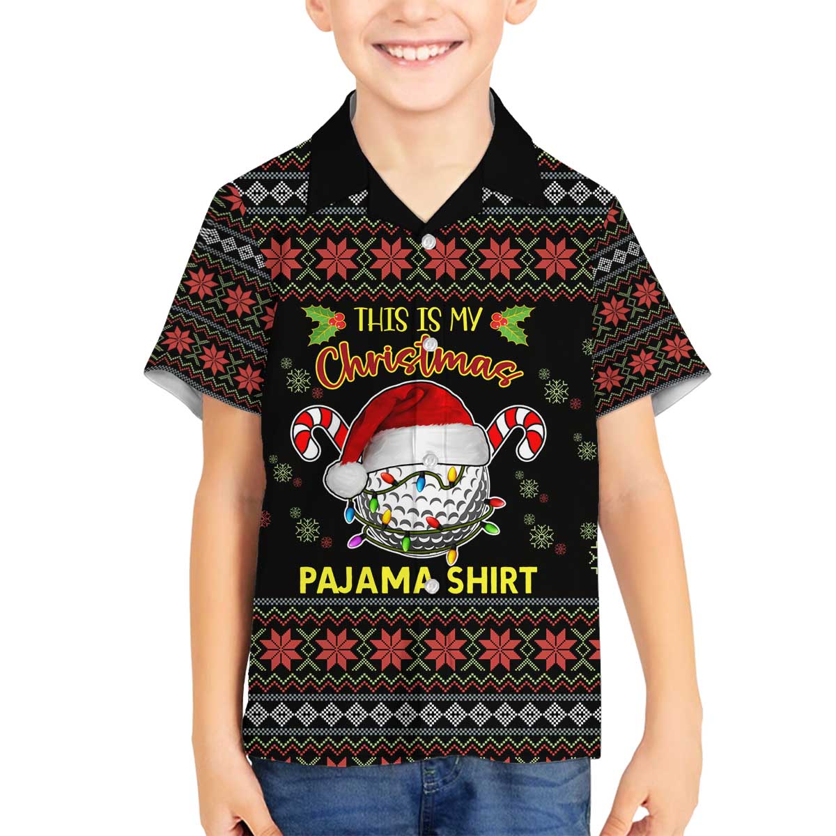 Golf Pajama Christmas Family Matching Off The Shoulder Long Sleeve Dress and Hawaiian Shirt Xmas Holiday Patterns - Wonder Print Shop