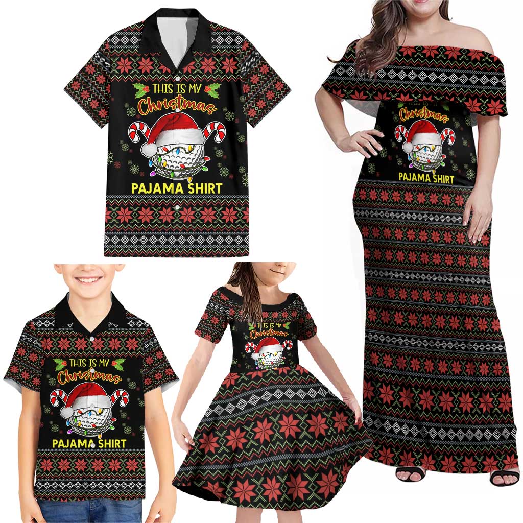 Golf Pajama Christmas Family Matching Off Shoulder Maxi Dress and Hawaiian Shirt Xmas Holiday Patterns - Wonder Print Shop