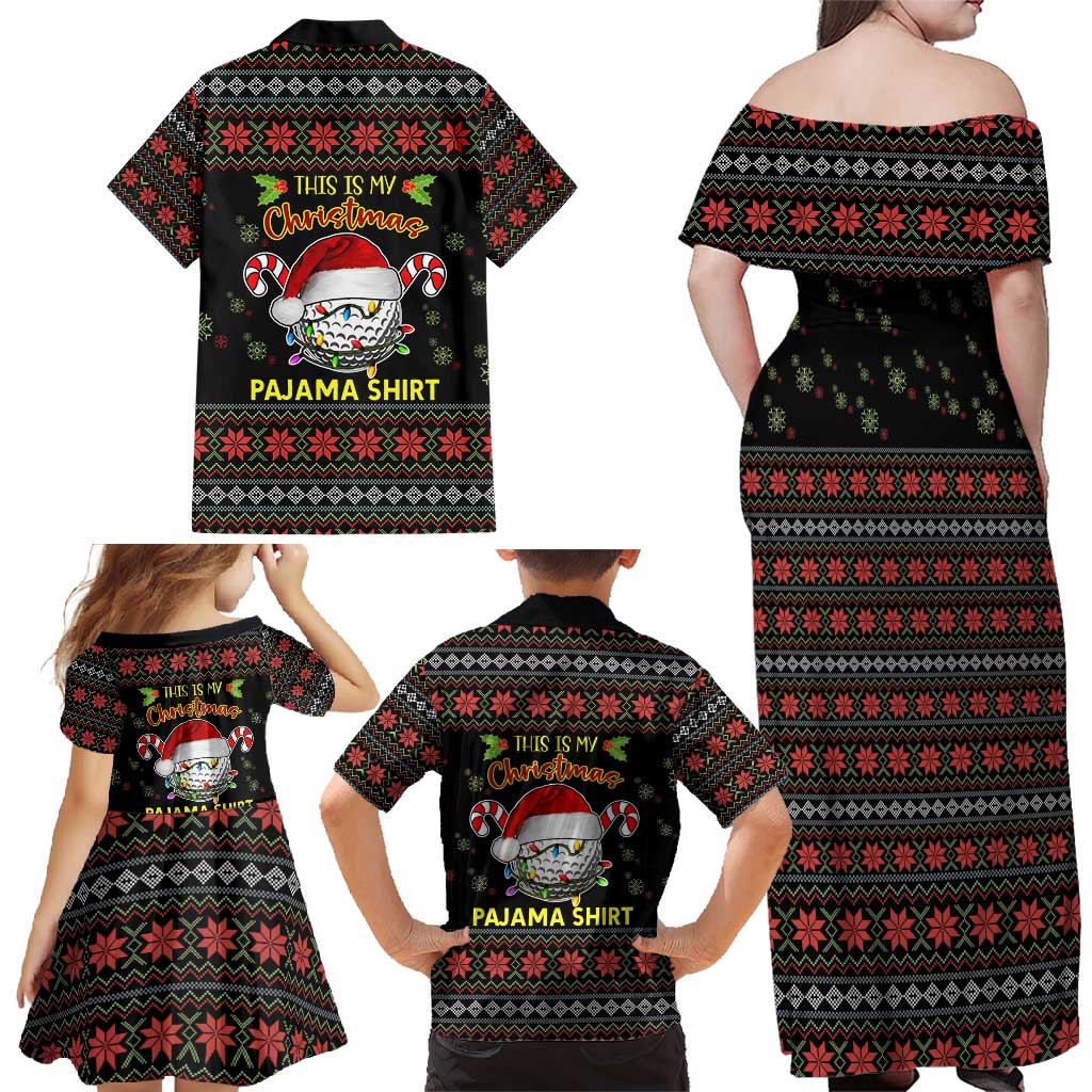 Golf Pajama Christmas Family Matching Off Shoulder Maxi Dress and Hawaiian Shirt Xmas Holiday Patterns - Wonder Print Shop