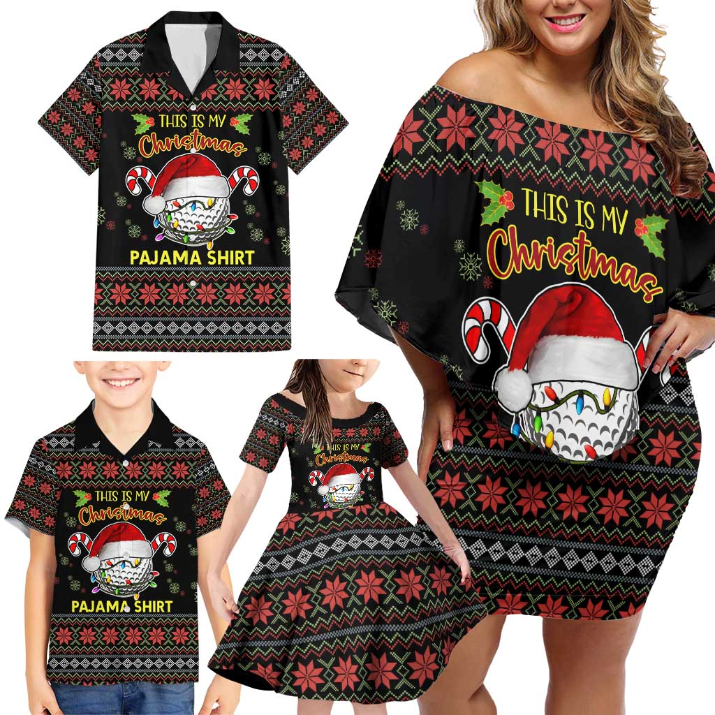 Golf Pajama Christmas Family Matching Off Shoulder Short Dress and Hawaiian Shirt Xmas Holiday Patterns - Wonder Print Shop
