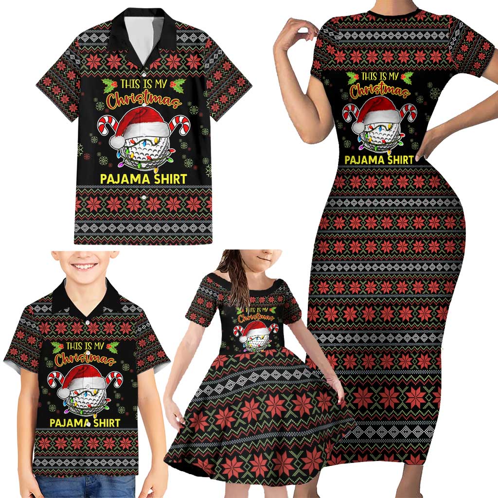 Golf Pajama Christmas Family Matching Short Sleeve Bodycon Dress and Hawaiian Shirt Xmas Holiday Patterns - Wonder Print Shop