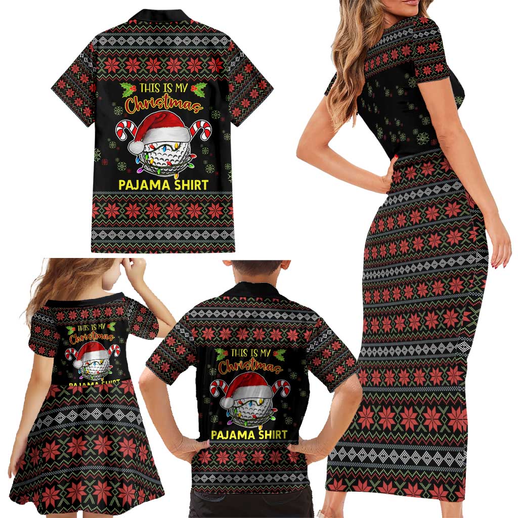 Golf Pajama Christmas Family Matching Short Sleeve Bodycon Dress and Hawaiian Shirt Xmas Holiday Patterns - Wonder Print Shop