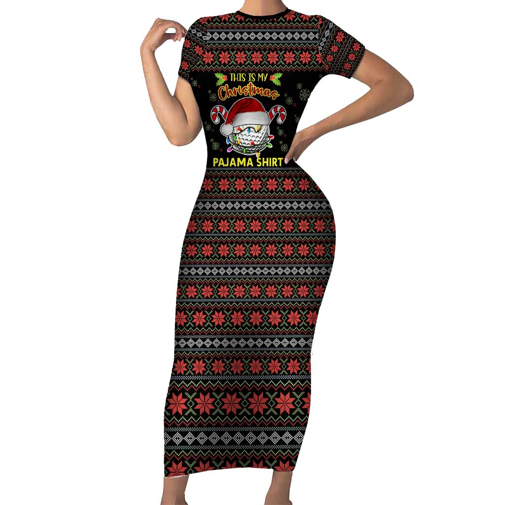 Golf Pajama Christmas Family Matching Short Sleeve Bodycon Dress and Hawaiian Shirt Xmas Holiday Patterns - Wonder Print Shop