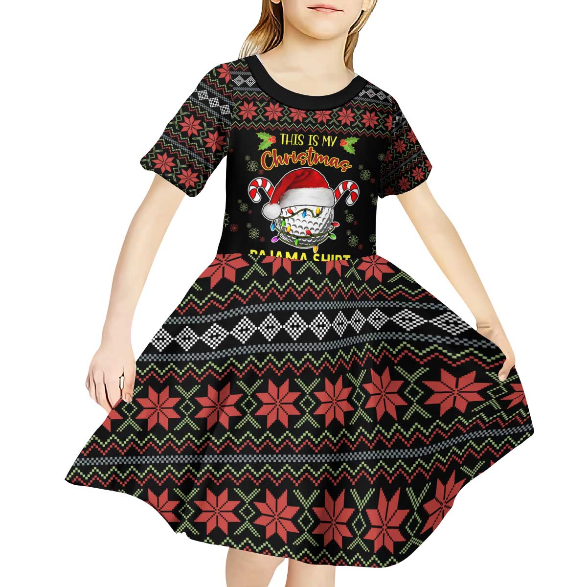 Golf Pajama Christmas Kid Short Sleeve Dress Xmas Holiday Patterns - Wonder Print Shop