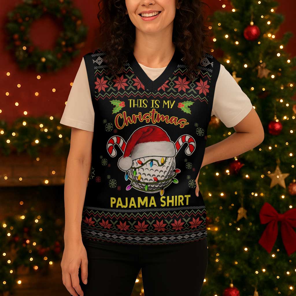 Golf Pajama Christmas Knitted V-Neck Vest Xmas Holiday Patterns - Wonder Print Shop