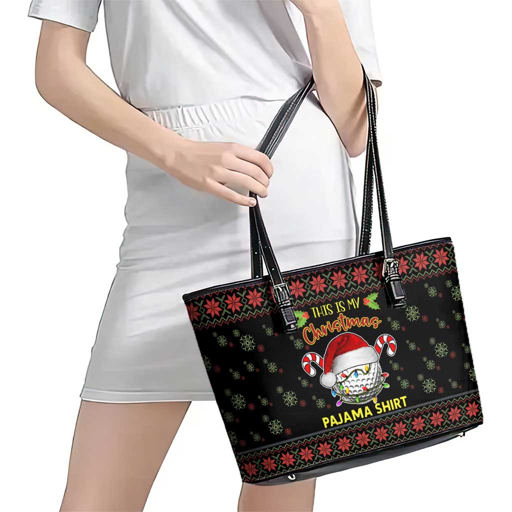 Golf Pajama Christmas Leather Tote Bag Xmas Holiday Patterns - Wonder Print Shop