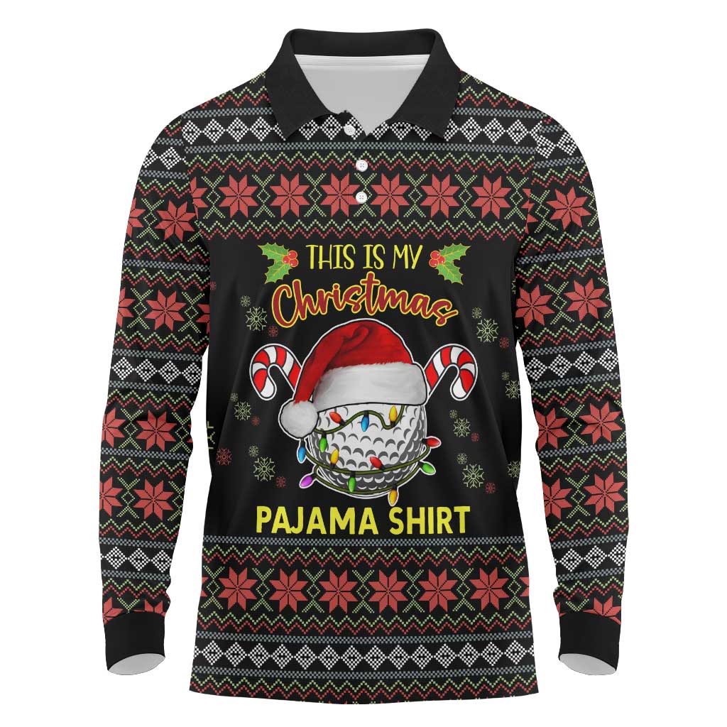 Golf Pajama Christmas Long Sleeve Polo Shirt Xmas Holiday Patterns - Wonder Print Shop