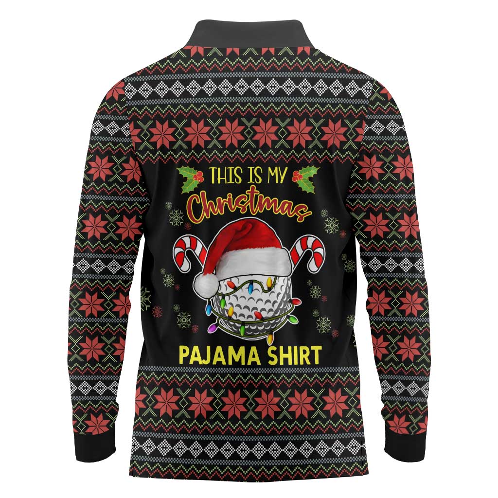 Golf Pajama Christmas Long Sleeve Polo Shirt Xmas Holiday Patterns - Wonder Print Shop