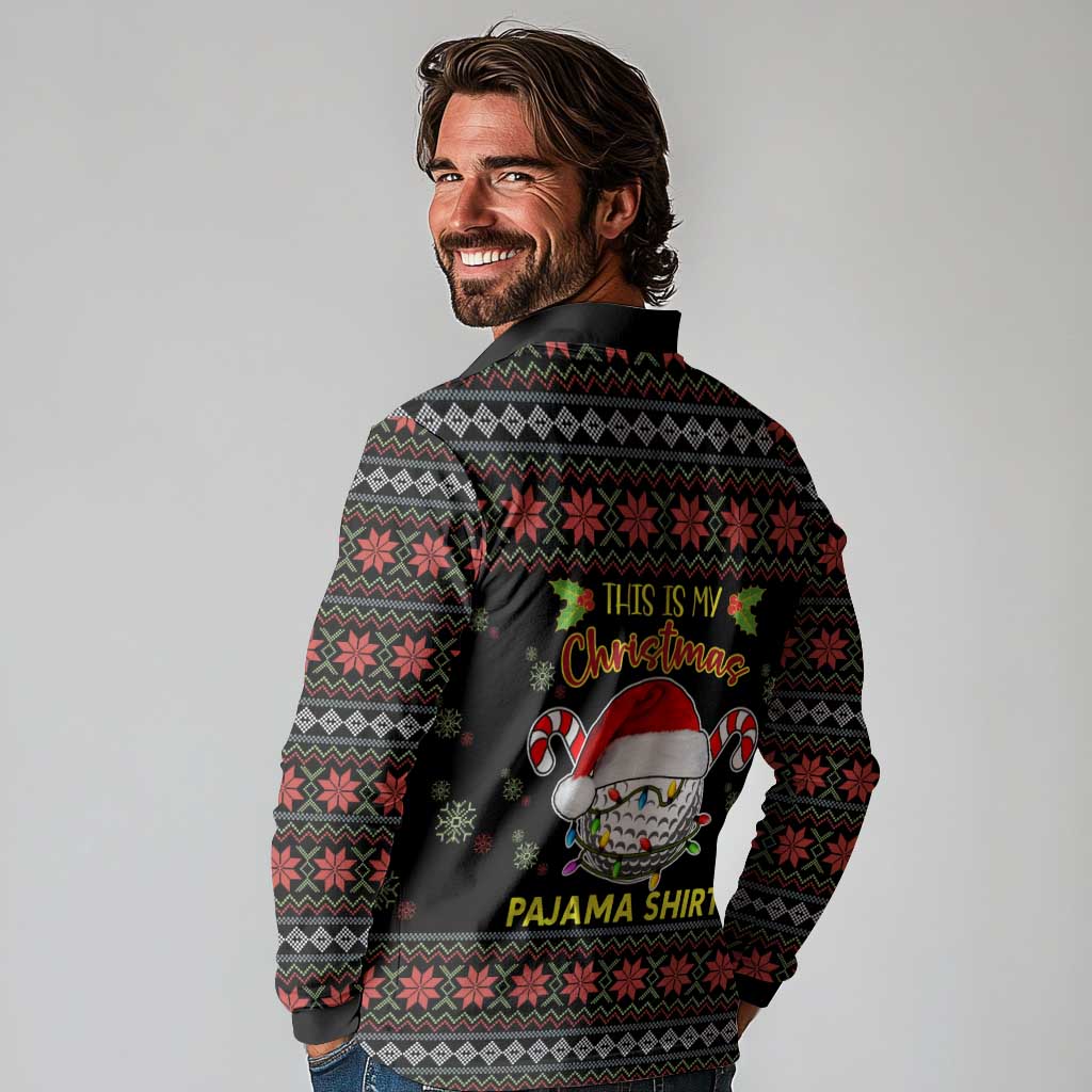 Golf Pajama Christmas Long Sleeve Polo Shirt Xmas Holiday Patterns - Wonder Print Shop