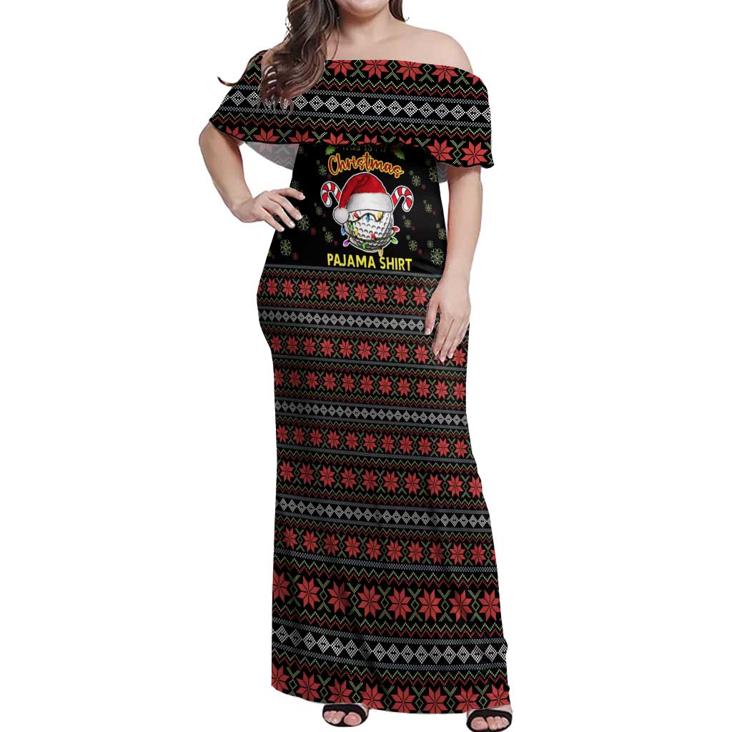 Golf Pajama Christmas Off Shoulder Maxi Dress Xmas Holiday Patterns - Wonder Print Shop