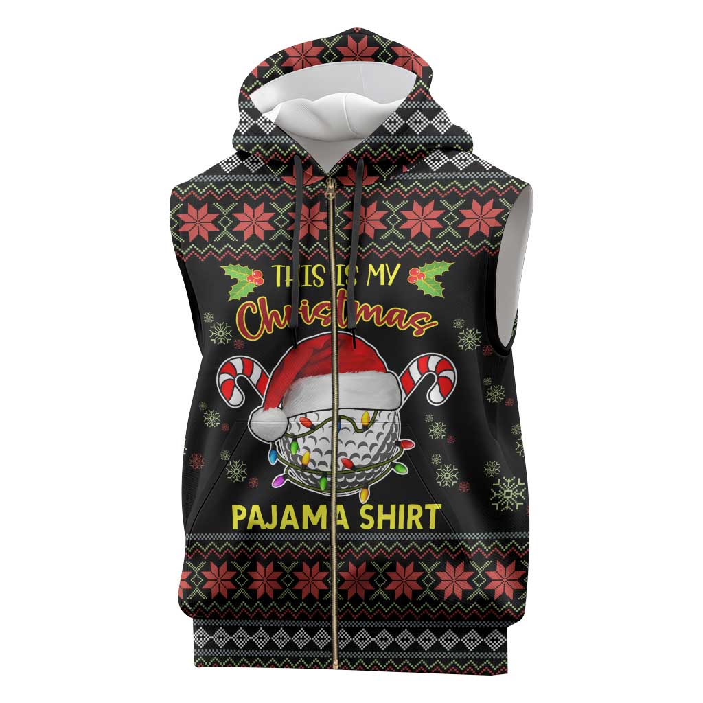 Golf Pajama Christmas Sleeveless Zip Hoodie Xmas Holiday Patterns - Wonder Print Shop
