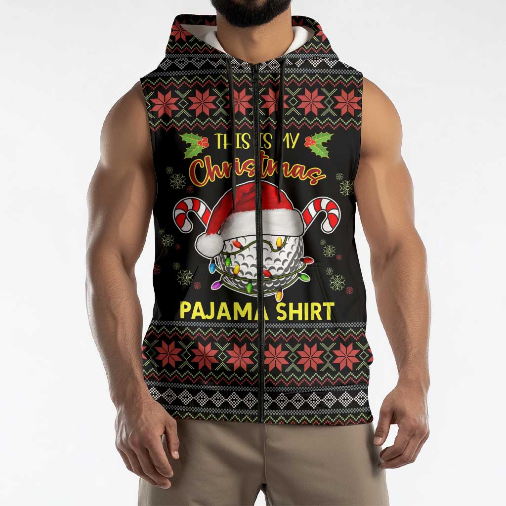 Golf Pajama Christmas Sleeveless Zip Hoodie Xmas Holiday Patterns - Wonder Print Shop