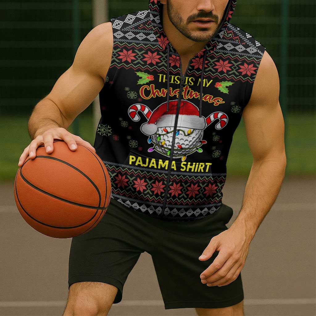 Golf Pajama Christmas Sleeveless Zip Hoodie Xmas Holiday Patterns - Wonder Print Shop