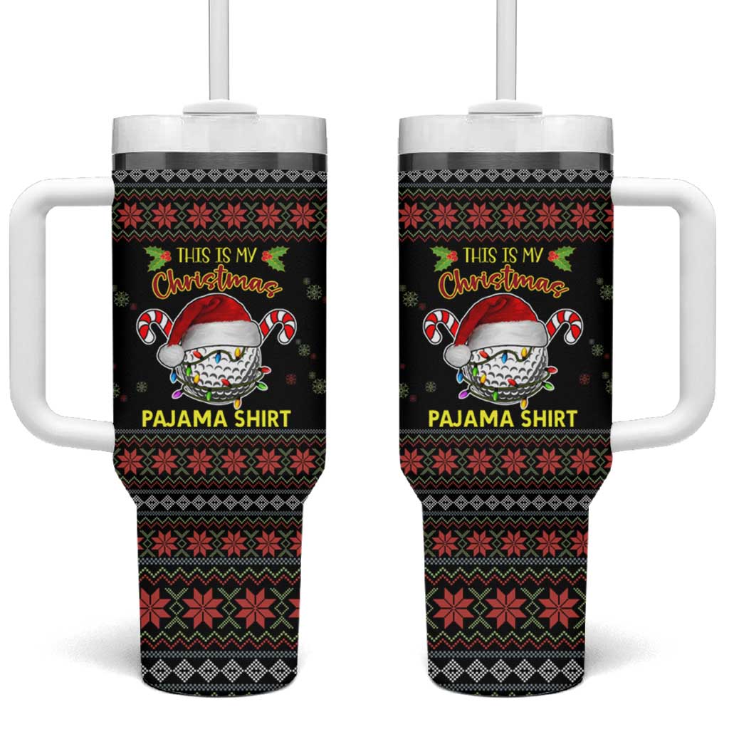Golf Pajama Christmas Tumbler With Handle Xmas Holiday Patterns - Wonder Print Shop