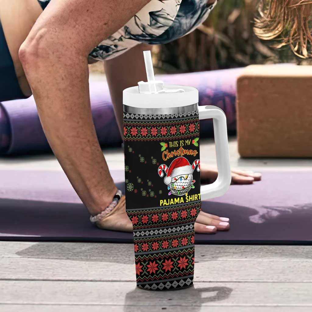Golf Pajama Christmas Tumbler With Handle Xmas Holiday Patterns - Wonder Print Shop