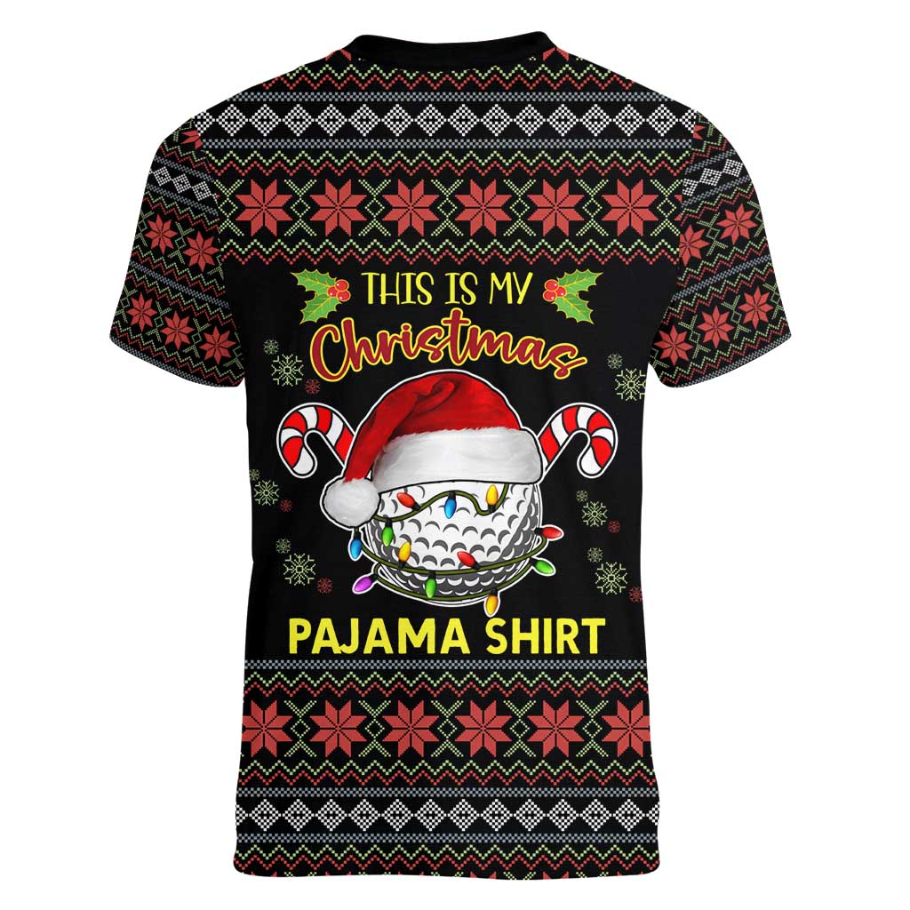 Golf Pajama Christmas Women V-Neck T-Shirt Xmas Holiday Patterns - Wonder Print Shop