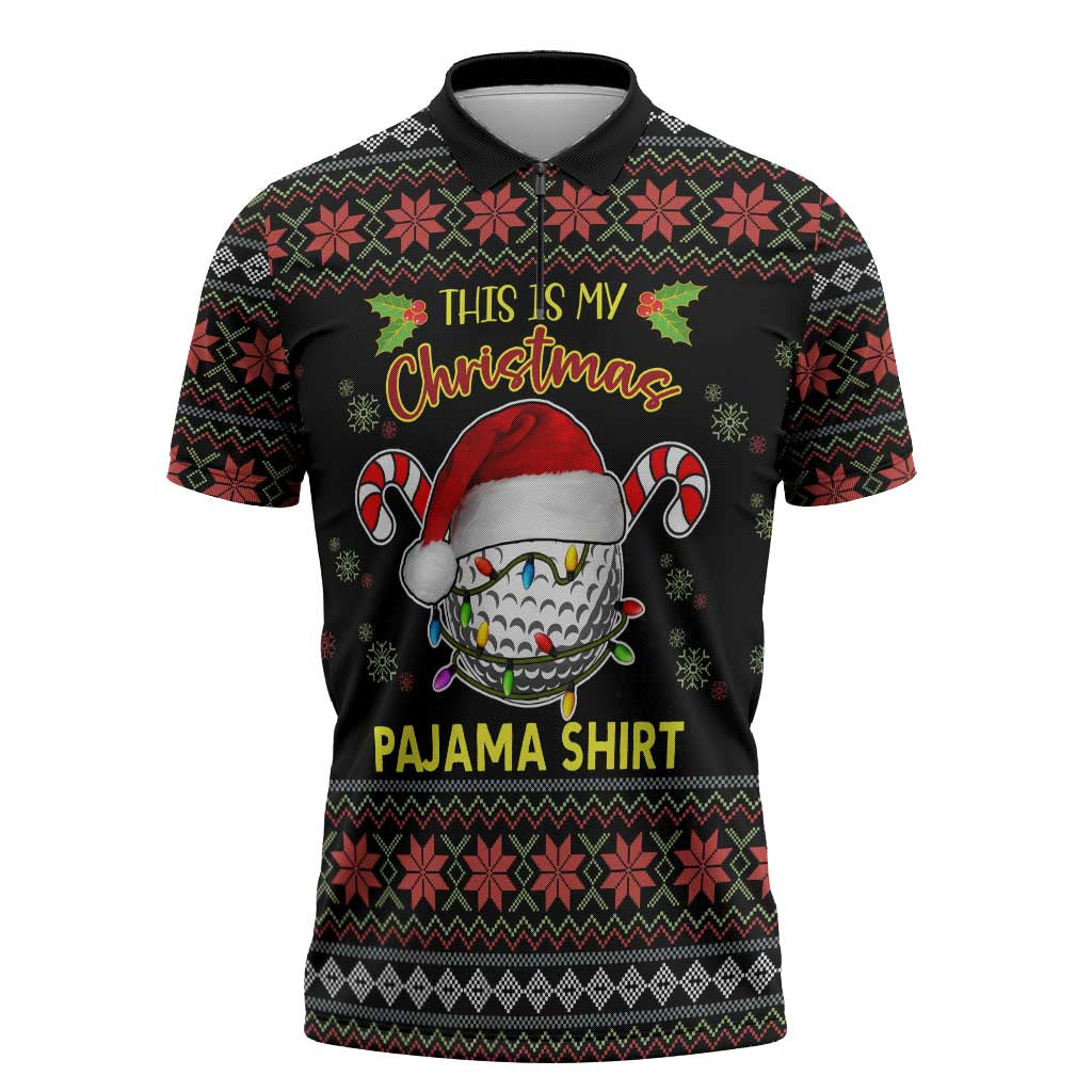 Golf Pajama Christmas Zipper Polo Shirt Xmas Holiday Patterns - Wonder Print Shop