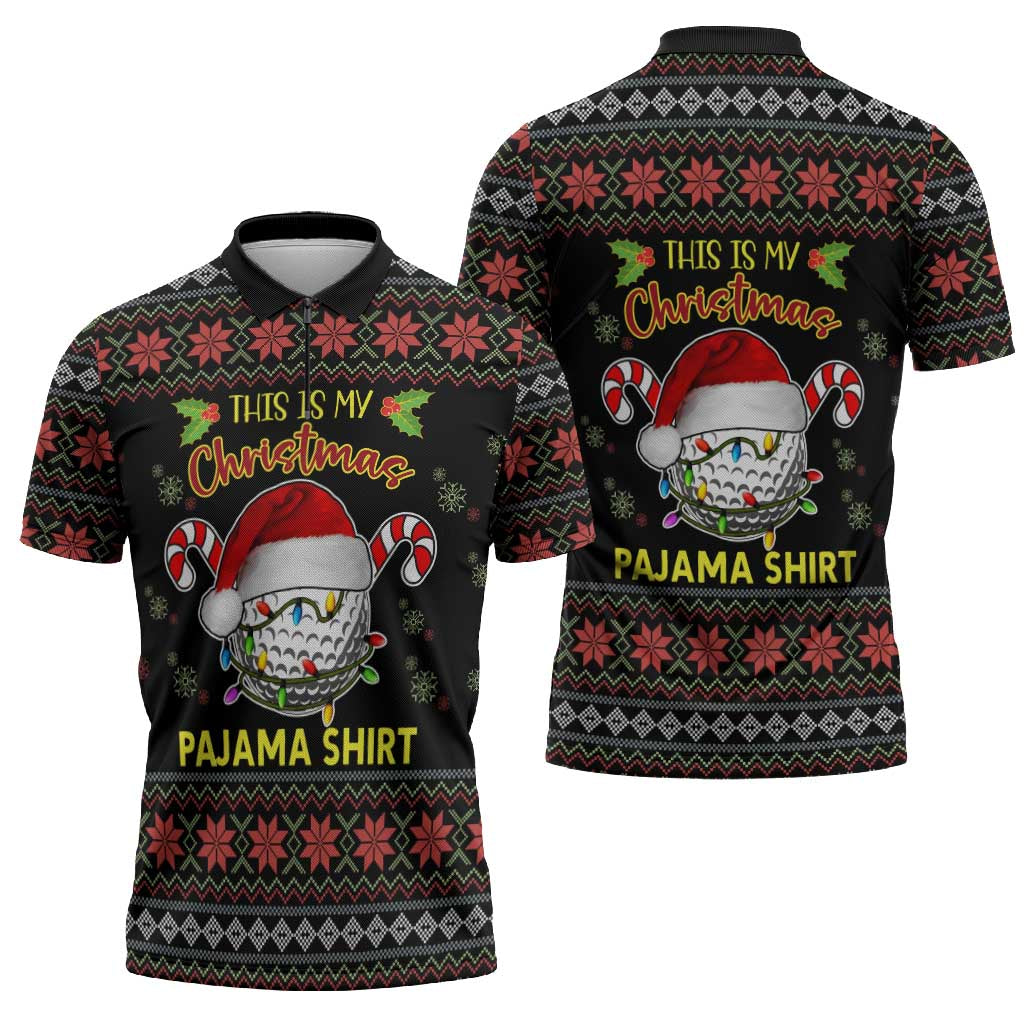 Golf Pajama Christmas Zipper Polo Shirt Xmas Holiday Patterns - Wonder Print Shop