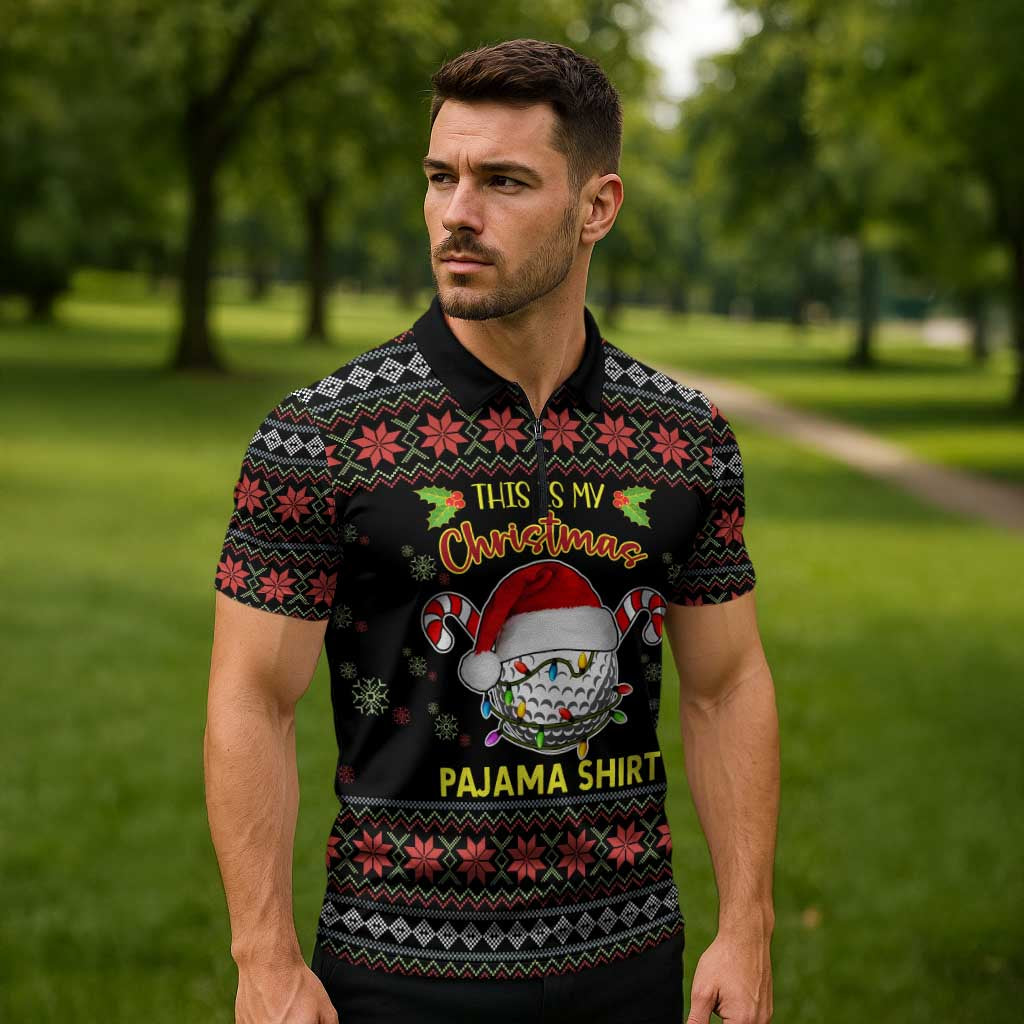 Golf Pajama Christmas Zipper Polo Shirt Xmas Holiday Patterns - Wonder Print Shop