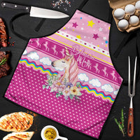 Unicorn Believe In Magic Christmas Apron with Believe in Magic Quote Pink Hearts Stars and Rainbow - Wonder Print Shop