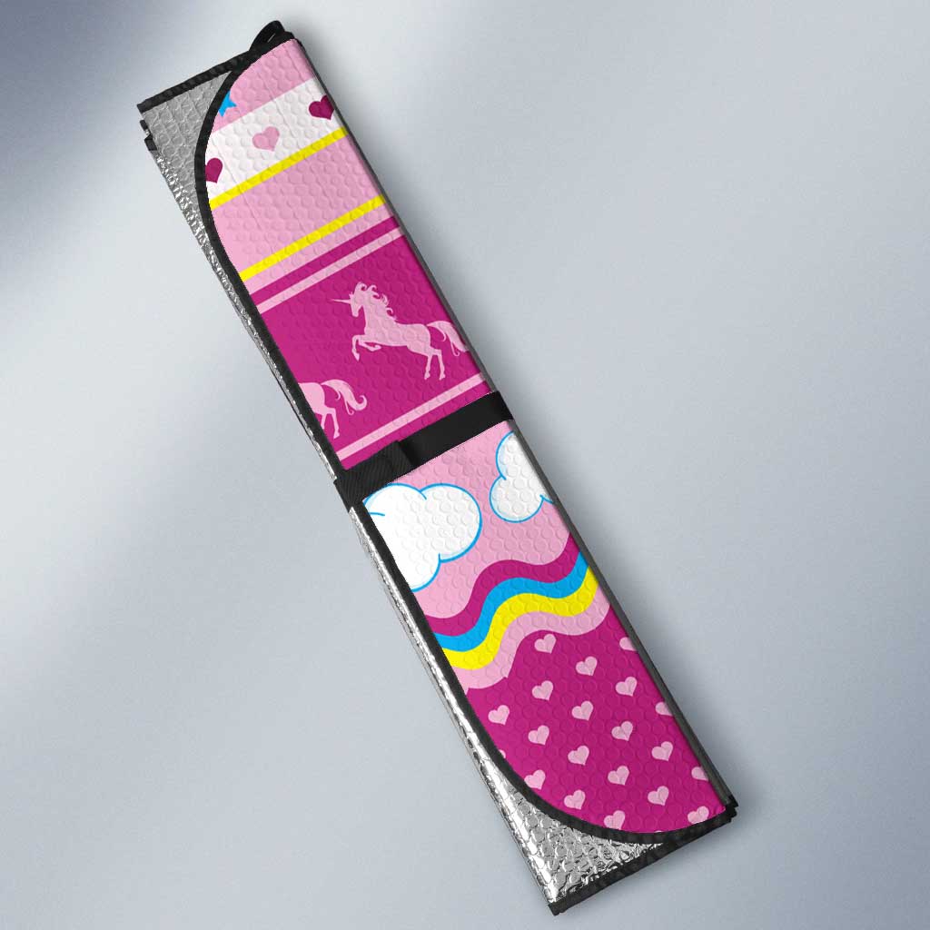 Unicorn Believe In Magic Christmas Auto Sun Shade with Believe in Magic Quote Pink Hearts Stars and Rainbow - Wonder Print Shop