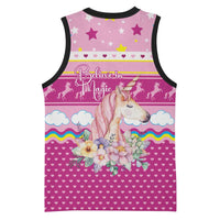 Unicorn Believe In Magic Christmas Basketball Jersey with Believe in Magic Quote Pink Hearts Stars and Rainbow - Wonder Print Shop