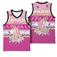 Unicorn Believe In Magic Christmas Basketball Jersey with Believe in Magic Quote Pink Hearts Stars and Rainbow - Wonder Print Shop