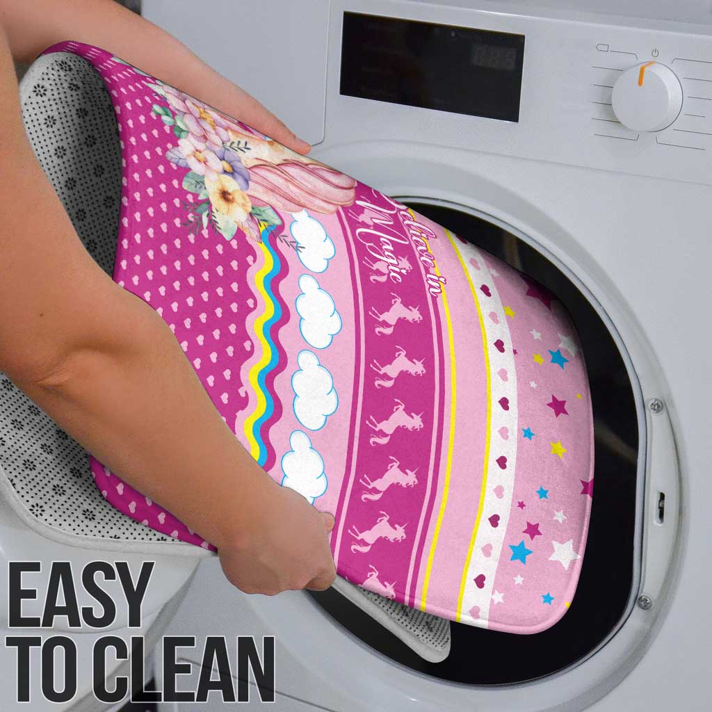 Unicorn Believe In Magic Christmas Bathroom Set with Believe in Magic Quote Pink Hearts Stars and Rainbow - Wonder Print Shop