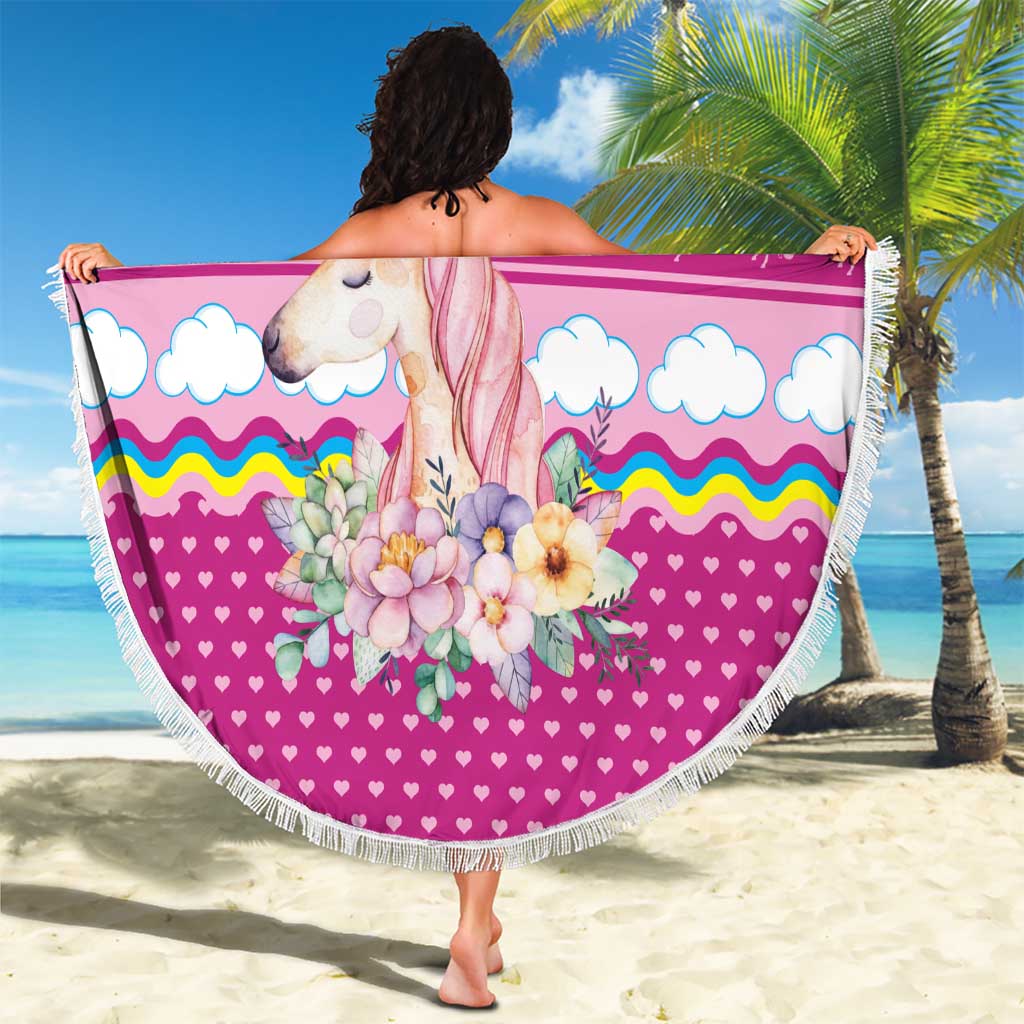 Unicorn Believe In Magic Christmas Beach Blanket with Believe in Magic Quote Pink Hearts Stars and Rainbow - Wonder Print Shop