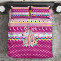 Unicorn Believe In Magic Christmas Bedding Set with Believe in Magic Quote Pink Hearts Stars and Rainbow - Wonder Print Shop
