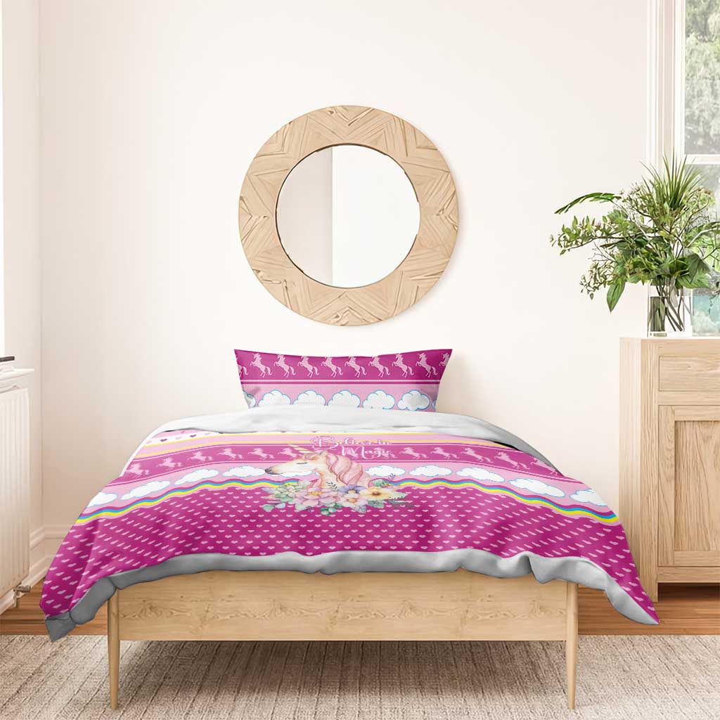 Unicorn Believe In Magic Christmas Bedding Set with Believe in Magic Quote Pink Hearts Stars and Rainbow - Wonder Print Shop