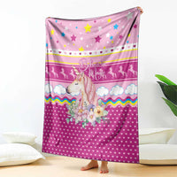Unicorn Believe In Magic Christmas Blanket with Believe in Magic Quote Pink Hearts Stars and Rainbow - Wonder Print Shop
