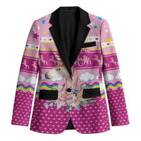 Unicorn Believe In Magic Christmas Blazer with Believe in Magic Quote Pink Hearts Stars and Rainbow - Wonder Print Shop