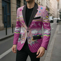 Unicorn Believe In Magic Christmas Blazer with Believe in Magic Quote Pink Hearts Stars and Rainbow - Wonder Print Shop