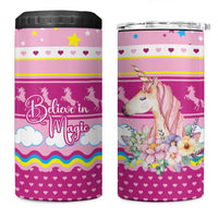 Unicorn Believe In Magic Christmas 4 in 1 Can Cooler Tumbler with Believe in Magic Quote Pink Hearts Stars and Rainbow - Wonder Print Shop