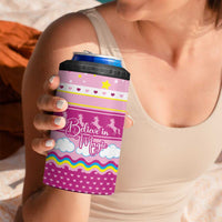 Unicorn Believe In Magic Christmas 4 in 1 Can Cooler Tumbler with Believe in Magic Quote Pink Hearts Stars and Rainbow - Wonder Print Shop