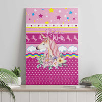 Unicorn Believe In Magic Christmas Canvas Wall Art with Believe in Magic Quote Pink Hearts Stars and Rainbow - Wonder Print Shop