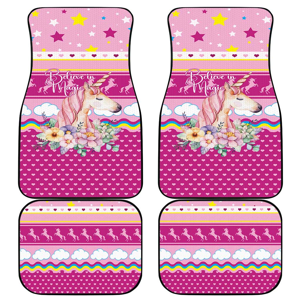 Unicorn Believe In Magic Christmas Car Mats with Believe in Magic Quote Pink Hearts Stars and Rainbow - Wonder Print Shop